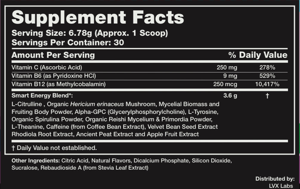 Metafyzical Smart Energy clean energy supplement with adaptogenic mushrooms Lion's Mane Reishi organic caffeine vegan gluten-free formula